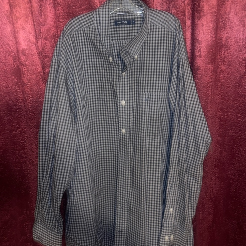 Nautica 3X LONG SLEEVE SHIRT, BLACK AND GREY.